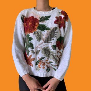 Hand Knit Floral Knitted Sweater